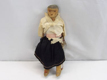 Antique Folk Art Wood Carved Doll with Cloth Body