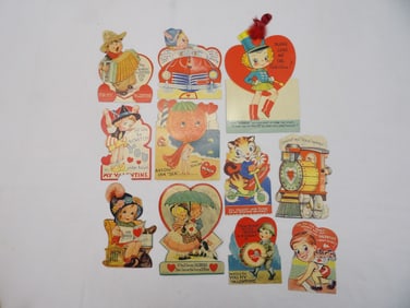 Lot of 11 Vintage Valentine Cards, Stand Up Easel Type