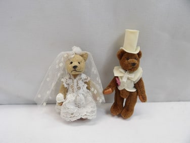 Vintage Pair Miniature Jointed Boyds Fuzzy Bears Bride & Groom