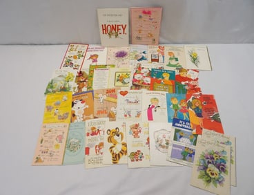 Lot of 33 Vintage Textured & Raised Stamped Greeting Cards