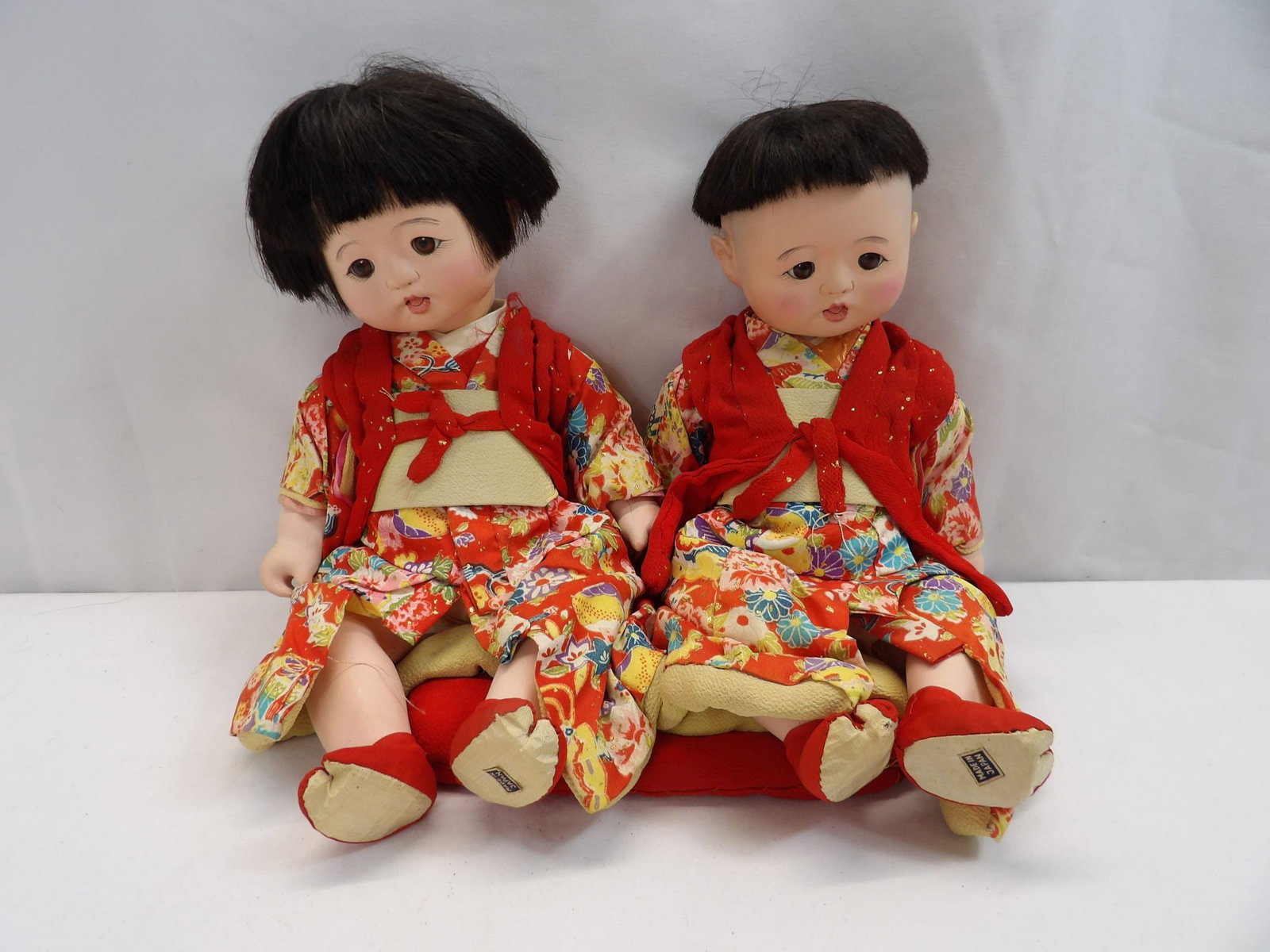 Vintage Japanese Boy & Girl Twin Baby Dolls: approx. 13 inches, see photo's