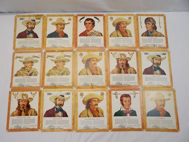 Lot of 15 Vintage 1963 Kellogg "Men of The Wild West"  Box Cut Out Collectible Series