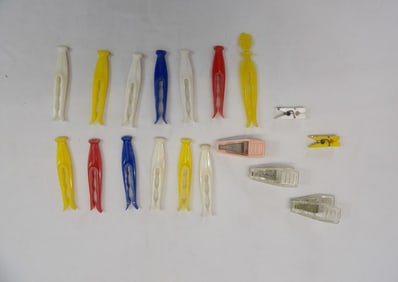 Lot of Vintage Children's Plastic Clothes Pins, 1 From Rogers Cleaners