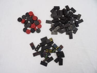 Lot of Vintage Wood Checkers & Domino's