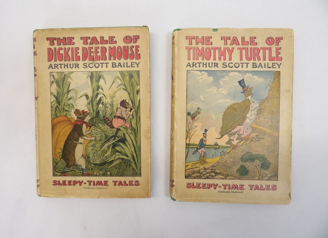 Lot of 2 Vintage 1918/19 Arthur Scott Bailey Sleepy-Time Tales: The tale of Dickie Deer mouse & The Tale of Timothy Turtle, see photo's