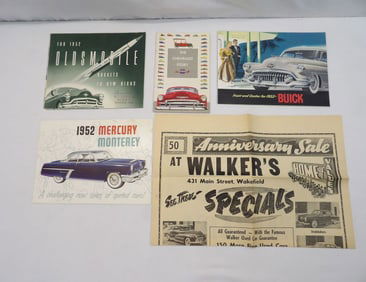 Lot of 5 Vintage 1950's Car  Brochures