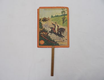 Antique Putnam Fadeless Dye Advertising Hand Fan, Cardboard with Wood Stick