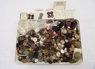 Large Lot of Vintage Buttons, Miscellaneous Sizes & Materials
