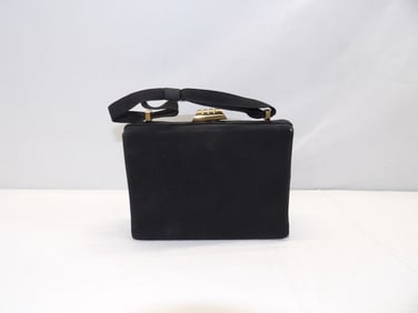 Vintage 1950's Ingber Box Style Purse, Black Faille, Inside Mirror