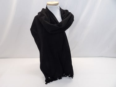 Vintage Black Wool Scarf/Shawl with Large Sequin Trim