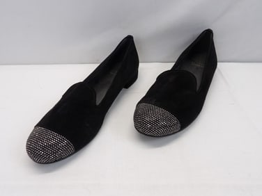 Vintage Stuart Weitzman Black Suede & Studded Marcasite Loafers