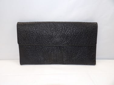 Vintage 1940's Black Buffalo Skin Envelope Style Clutch Bag