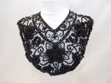 Vintage Black Beaded & Sequined Mesh Collar