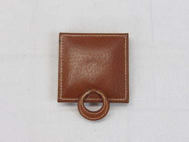 Vintage Leather Powder Compact with Finger Loop