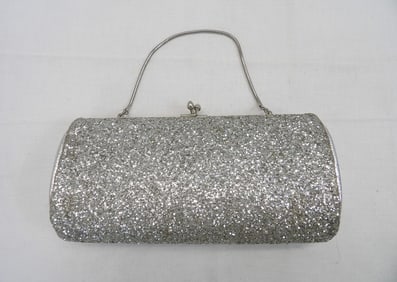 Vintage Silver Glitter Clutch Purse with Chain