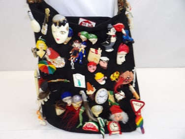 Funky Vintage Purse Loaded with Funky Brooches