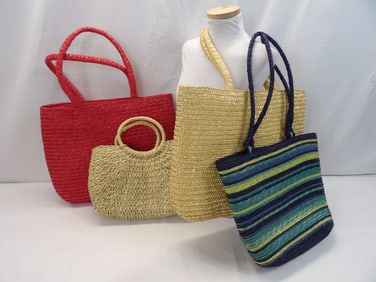 Lot of 4 Vintage Wicker Beach Bags