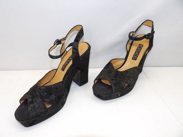 Vintage Casadel Black Velvet Platform Strappy Heel Sandals