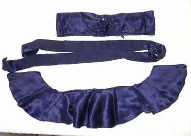 Lot of 3 Vintage 1930's Blue Satin Trims with Rhinestone Loops/Buckle
