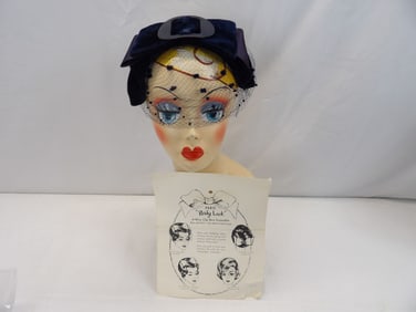 Vintage Paris "Perky Look" 4 Way Clip Bow Ensemble Fascinator, Navy Blue Velvet & Satin