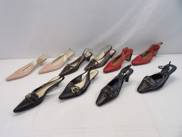 Lot of 5 Pair Vintage 1980's Leather Pointy Toe Kitten Heels