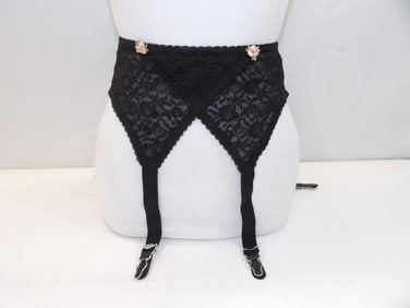 Vintage 1950's Carnival Creations Black Lace Garter Belt
