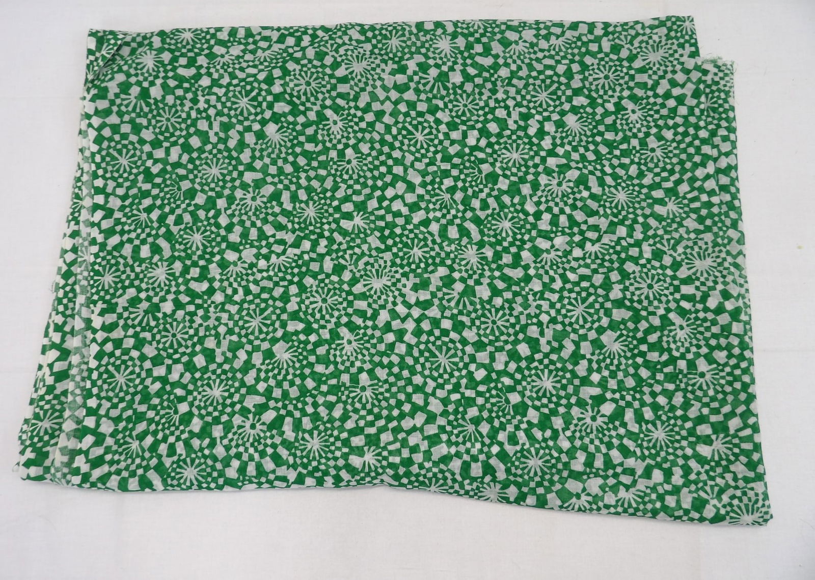 Vintage 1960's Green & White Graphic Print Sheer Fabric, 4 yards: approx. 45" wide, good condition, see photo's