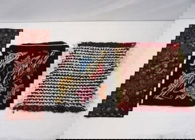 Lot of 3 Vintage Linens, Embroidered Pillow Cover, Pom-Pom Square, & Runner