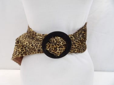 Vintage 1940's Leopard Print Fur Belt with Suede Buckle