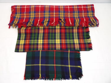 Lot of Vintage Plaid Wool, 1 Blanket, 2 Scarfs