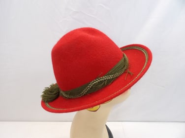 Vintage Jschler Hat by Reine Handarbeit Red Fur Felt Austria Ladies Fedora Hat