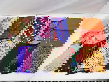 Lot of 14 Vintage Scarfs Mostly Silk & Hand Rolled