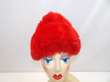 Vintage 1960's Red Faux Fur Winter Hat