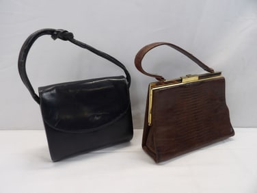 Lot of 2 Vintage Purses, Brown Gator & Black