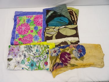 Lot of 5 Vintage Silk Scarfs, Patrizia, 2005 Ford, Laura Ashley & Other