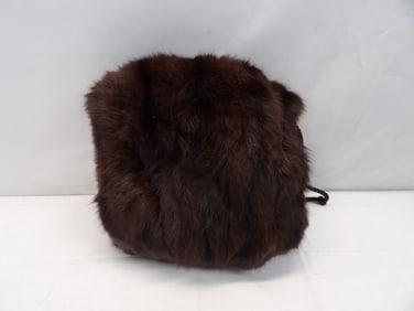 Vintage Dark Brown Mink Muff with Inside Zipper Compartment