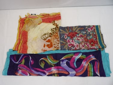 Lot of 3 Vintage Silk Scarfs, Alexander Jilean, Elena Miro, Oscar de la Renta