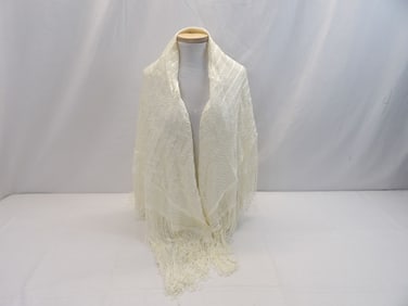 Vintage Silk Knit Shawl with Fringe