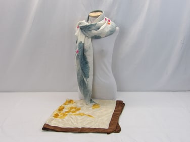 Lot of 2 Large Scarf/Shawls, 100% Silk & Hand Rolled