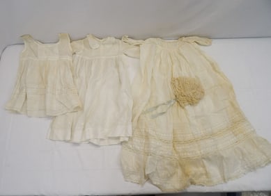Lot of Antique Victorian White Children's Dresses, Christening Dress & Lace Bonnet