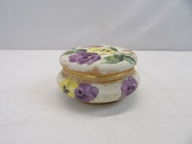 Vintage Hand Painted Bone China Pansy Dresser Jar