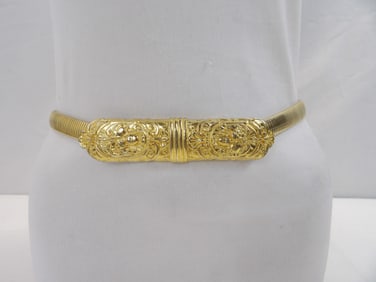 Vintage Gold Tone Accessocraft Stretch Mesh Belt with Large Buckle