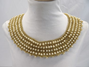 Vintage Beaded & Gold Tone Crochet Collar/Chocker