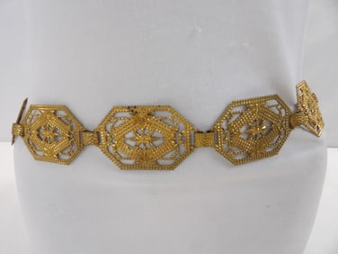 Vintage Art Neauvoe Gold Tone Etched Linked Belt