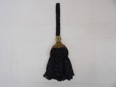 Antique Black Jet Beaded Purse/Bag with Fret Work Frame