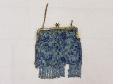 Vintage Art Neauvoe Blue Chain Link Bag with Enamel Frame, Made in Germany