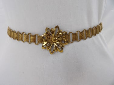 Vintage Etched Link Gold Tone Belt