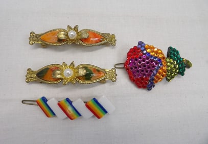 Lot of 4 Vintage Colorful Barrettes