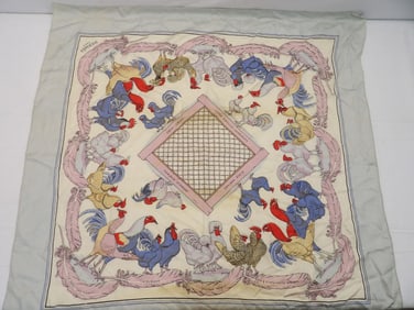 Vintage Hermes Paris Silk Hand Rolled Scarf with Chickens