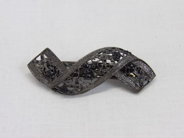 Fabulous Vintage Black Jet & Silver Fret Work Hair Barrett